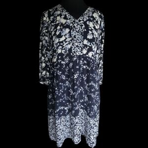 J. Jill Navy Blue and White Floral Dress